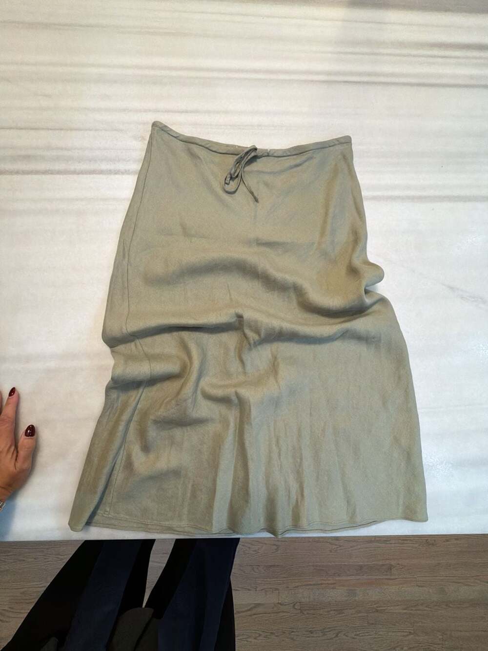 Madewell Skirt Size 8 Green Drawstring Midi Slit Casual